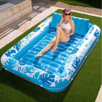 Sloosh Inflatable Tanning Pool Lounger Float-XL, 85" x 57"/2.1 * 1.4m Extra Large Suntan Sun Tan tub for Adults, Bed Blow up, Raft Lounge Floatie, XL-Blue