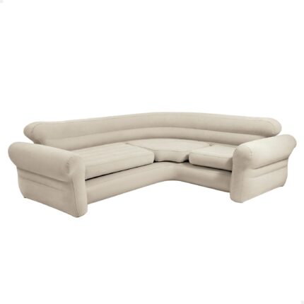 Intex Inflatable waterproof flocked top surface Corner Living Room Air Mattress, Sectional Sofa Couch for any rec room, game room, or dorm room 257 x 203 x 76 CM - Beige